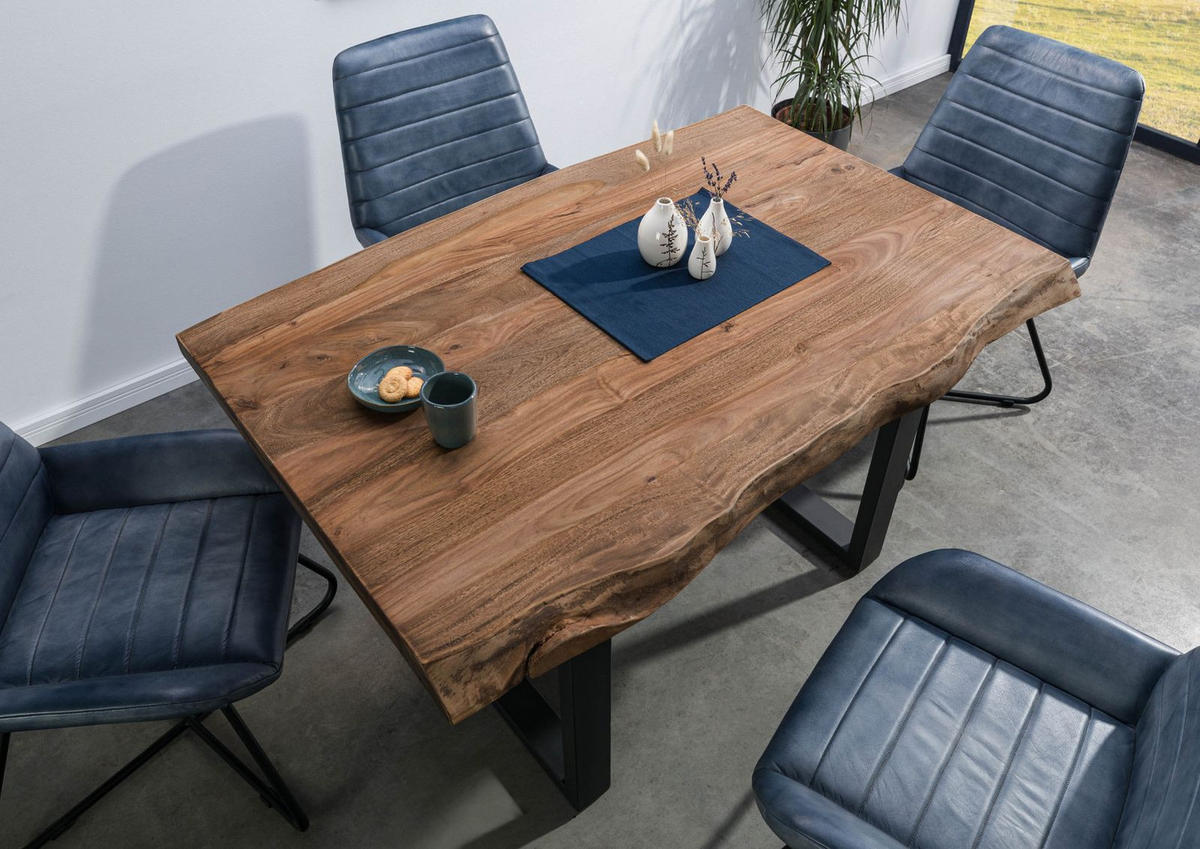 BAUMTISCH Sheesham 140x90x77 grau gebeizt / U-Beine anthrazit matt FREEFORM 5 - Anthrazit/Grau, Holz (140/90/77cm) - Massivmoebel24