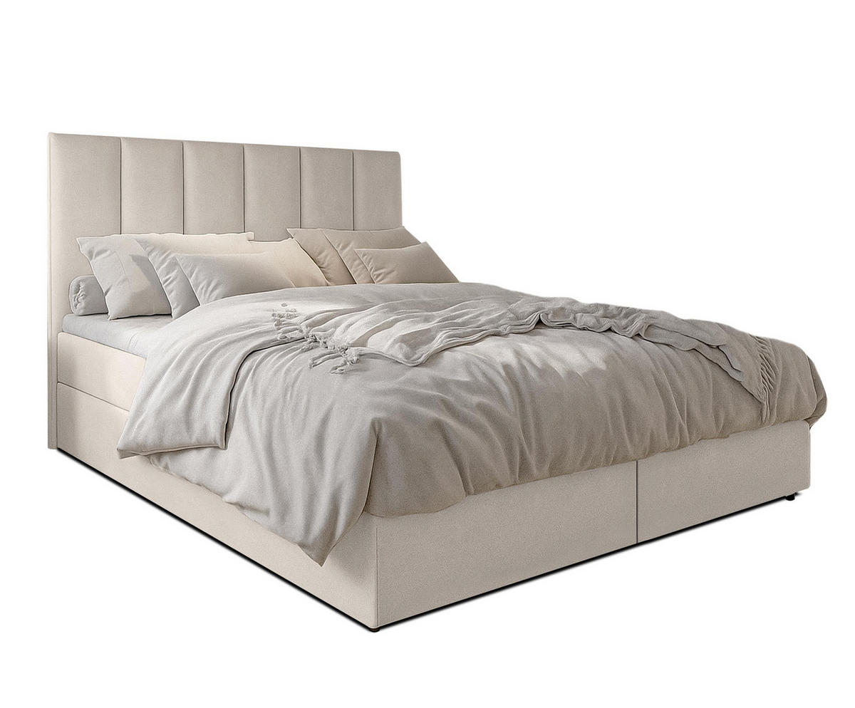 BOXBETT MEREA 180x200 cm mit Bettkasten und Matratze - Beige - Beige/Schwarz, Holz/Holzwerkstoff (180/200cm) - AX Living
