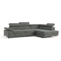 ECKSOFA FAVIEN R-S Grau Velours-Stoff mit Schlaffunktion - Grau, Holz (257/190cm) - MASSENO