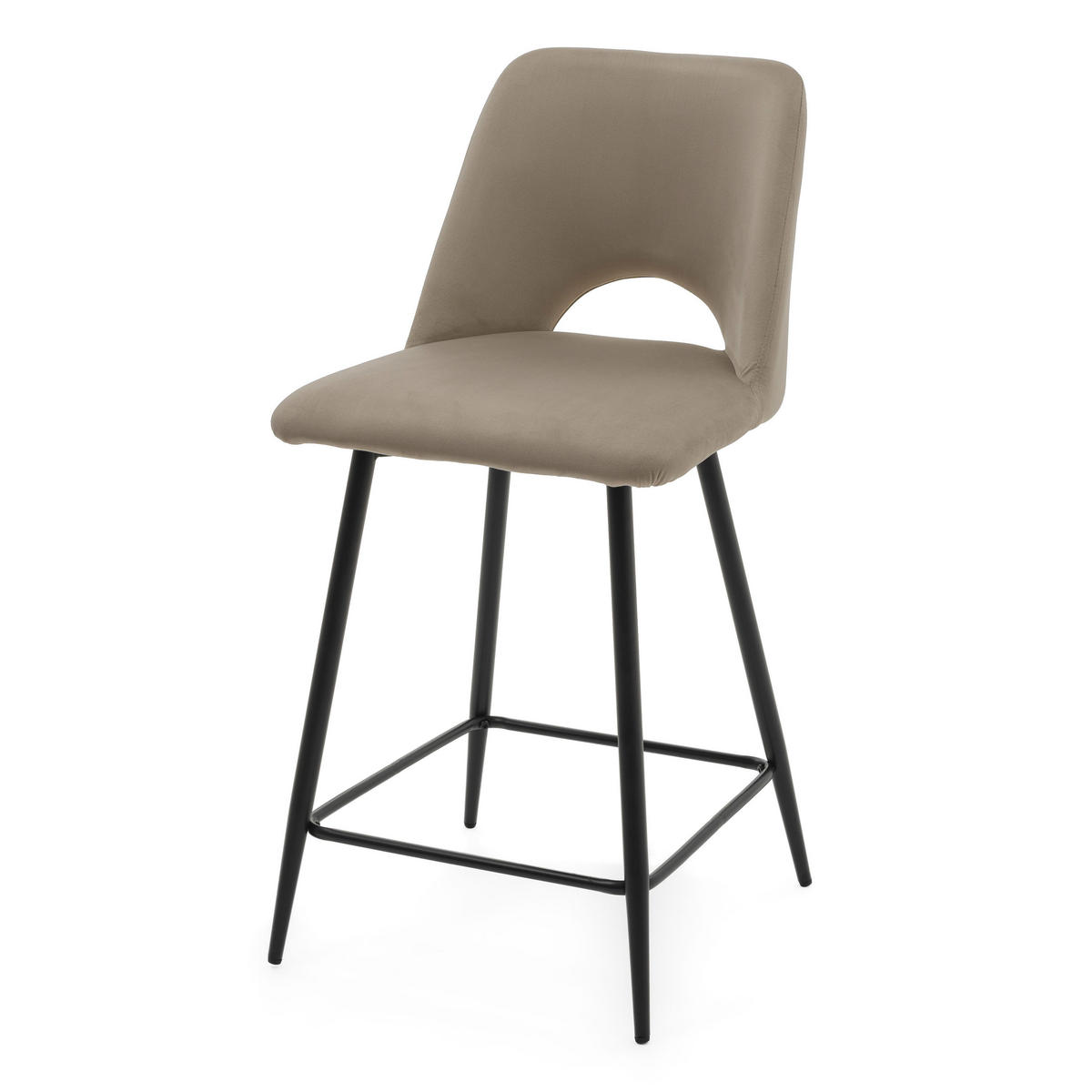 BARHOCKER ORO gepolsterter mit Steppung - dunkelbeige - Samt Velour - Schwarz/Braun, Textil/Metall (48/94/55cm) - NEW HOME