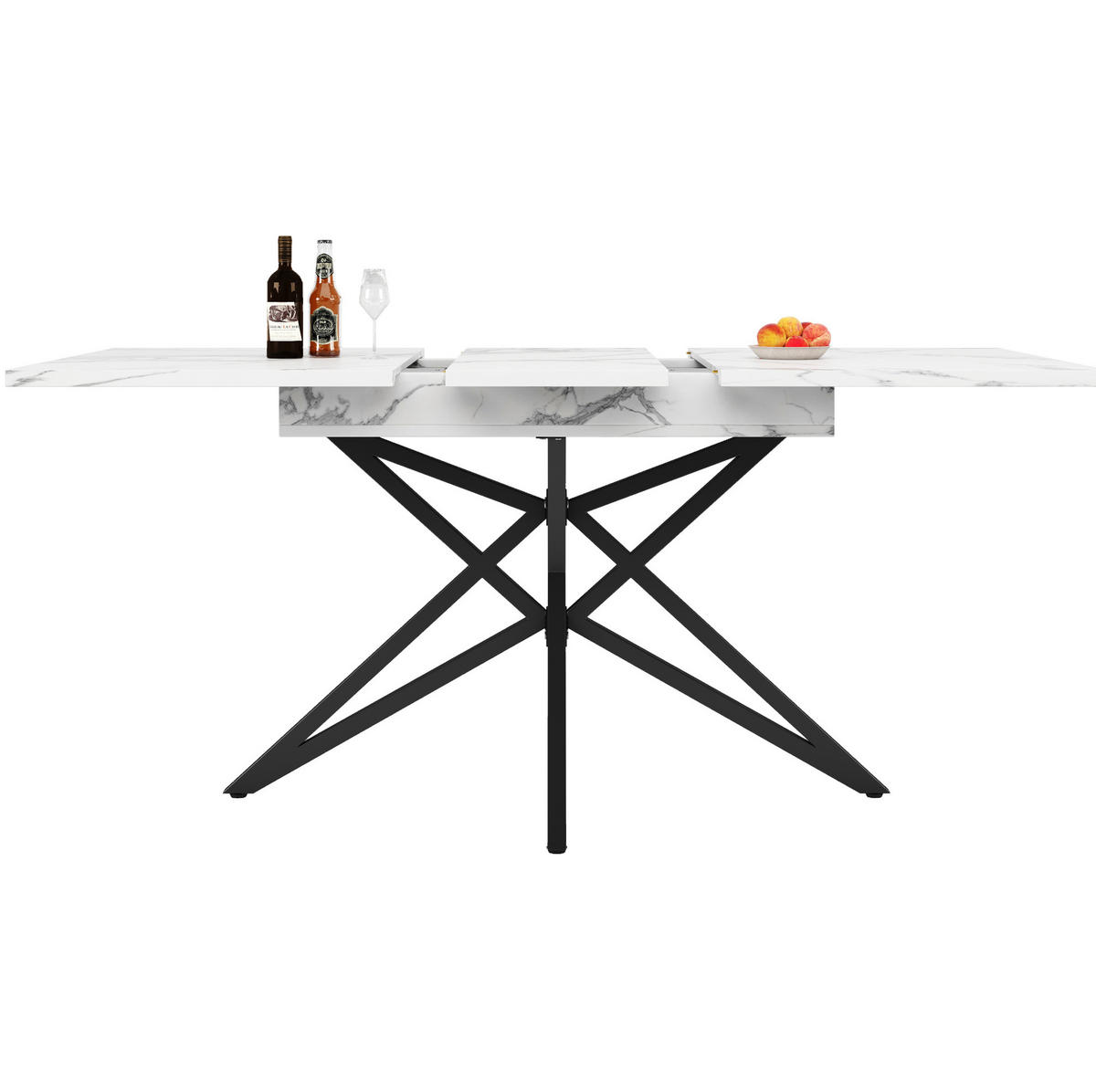 JÍDELNÍ stůl 120/160/80 cm bílý, MDF s kovovou podnoží a mramorovým dekorem - bílá, kompozitní dřevo (120/80/66.1cm) - BEAOK