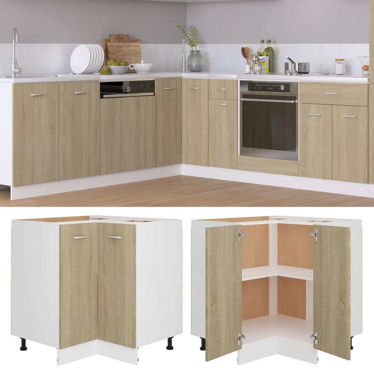 ECKUNTERSCHRANK Lyon Sonoma-Eiche 75,5/75,5/81,5 Cm Holzwerkstoff - Greige, Holzwerkstoff (75.5/81.5/75.5cm) - vidaXL