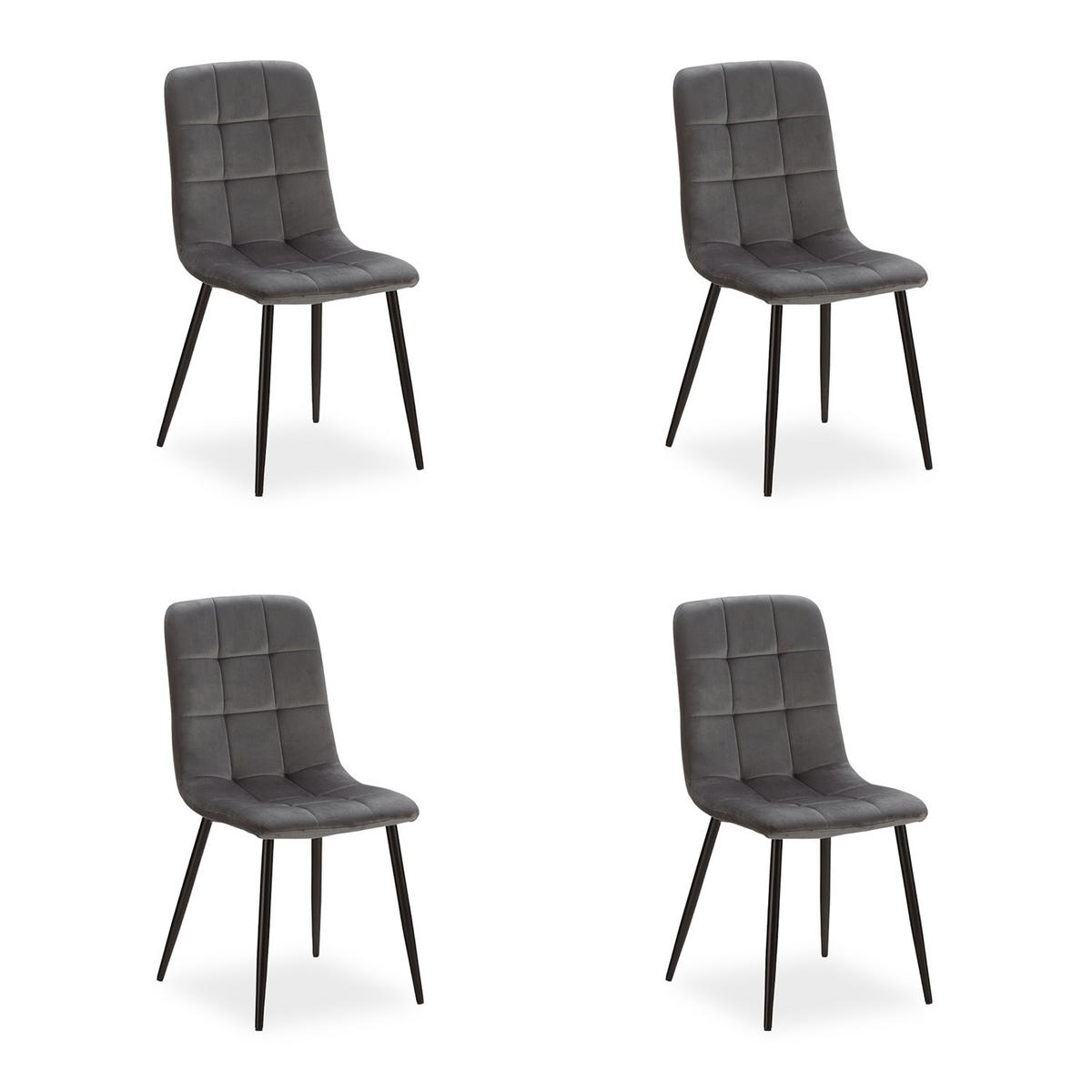 STUHL-SET 4 Stück in Stahl Samt Grau - Grau, Textil (43/88/50cm) - Homestyle4u