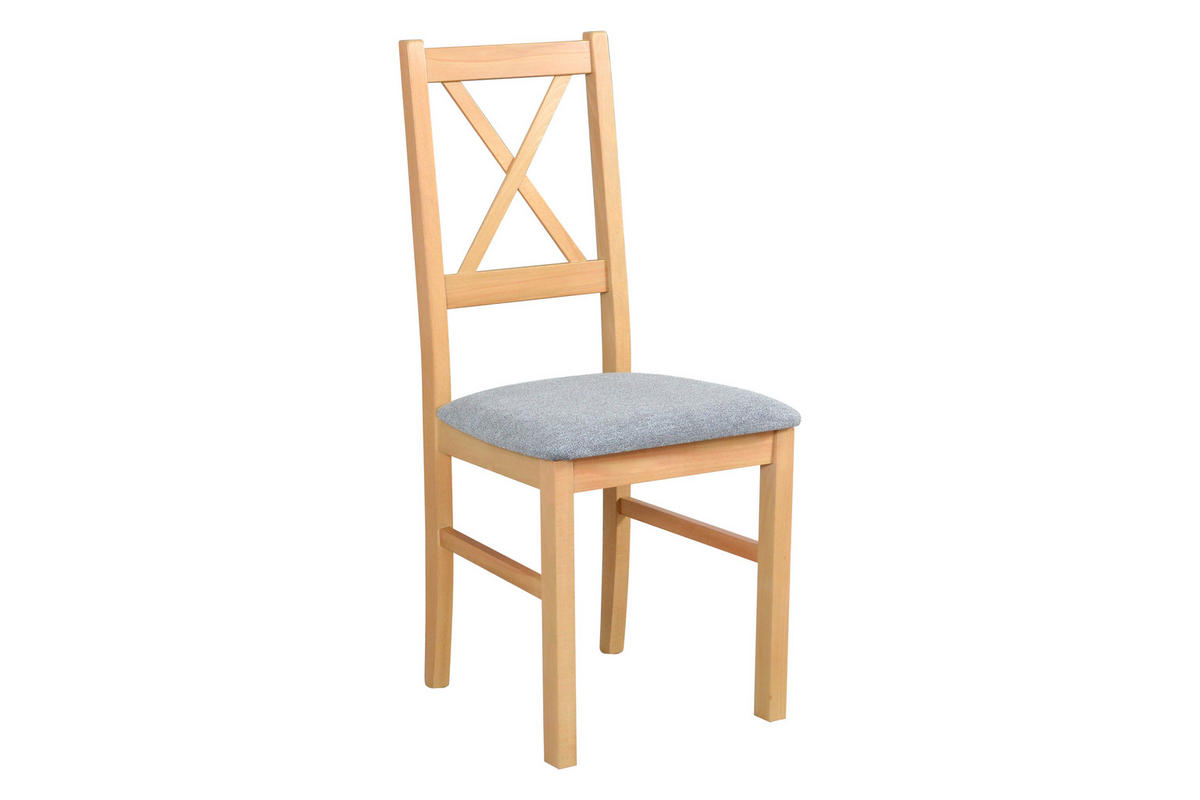 STUHL Nilo 10 (6er Set) - Birkefarben/Grau, Holz (43/94/40cm) - Leaf Design