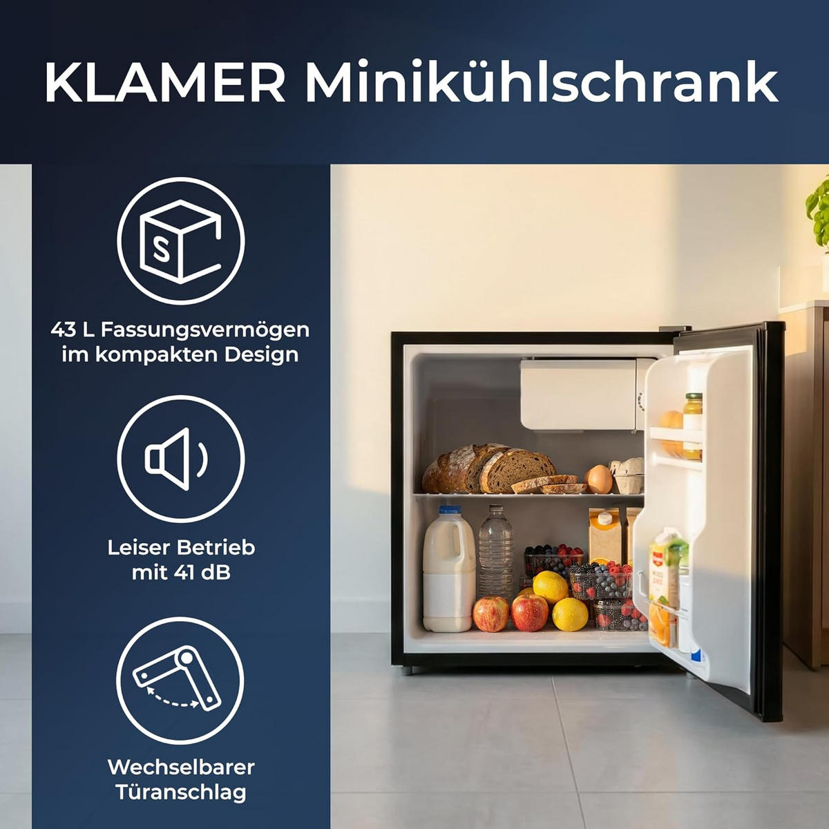 MINIKÜHLSCHRANK mit Gefrierschrank 43L - Schwarz, Metall (45/48/47cm) - KLAMER