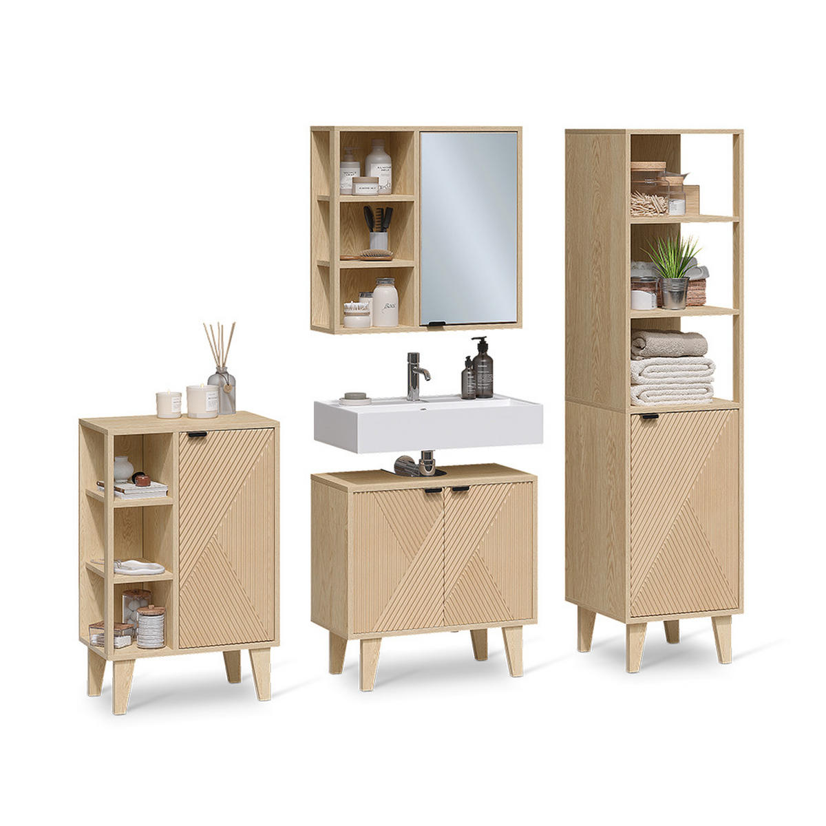 BADMÖBEL-SET Arven, Eiche, 4-er Set - Eichefarben, Holzwerkstoff (60/60/30cm) - Vicco