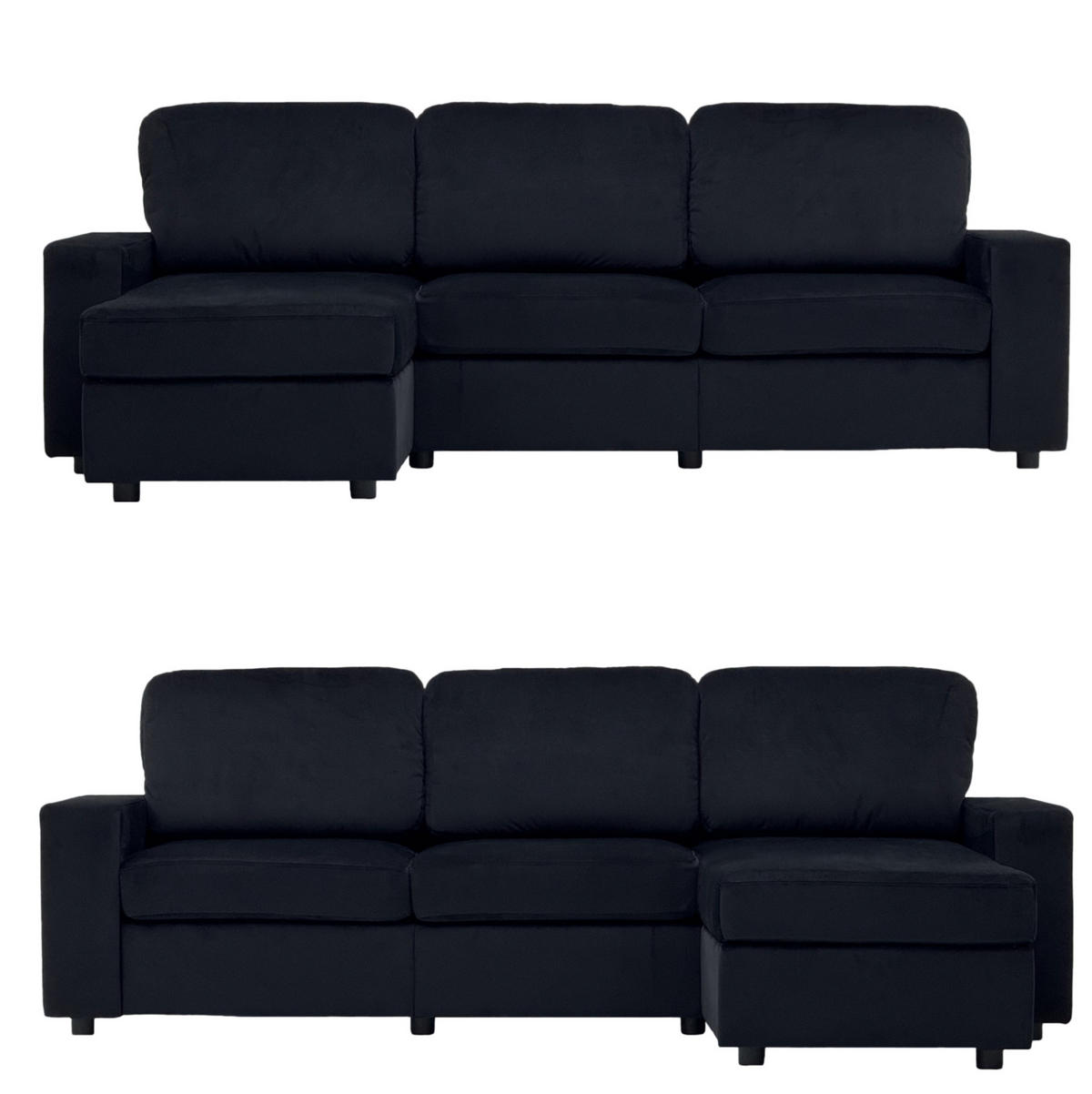 ECKSOFA 245,5/150,5/86,5 cm schwarz aus Polyester mit Stauraum - Schwarz, Kunststoff (245.5/150.5cm) - OKWISH