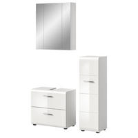 BADMÖBEL SET 3-teilig in weiß Hochglanz Badkombination 105 x 185 cm Cover - Weiß Hochglanz/Silberfarben, Holzwerkstoff/Kunststoff (105/185/30cm) - Inn.Furn