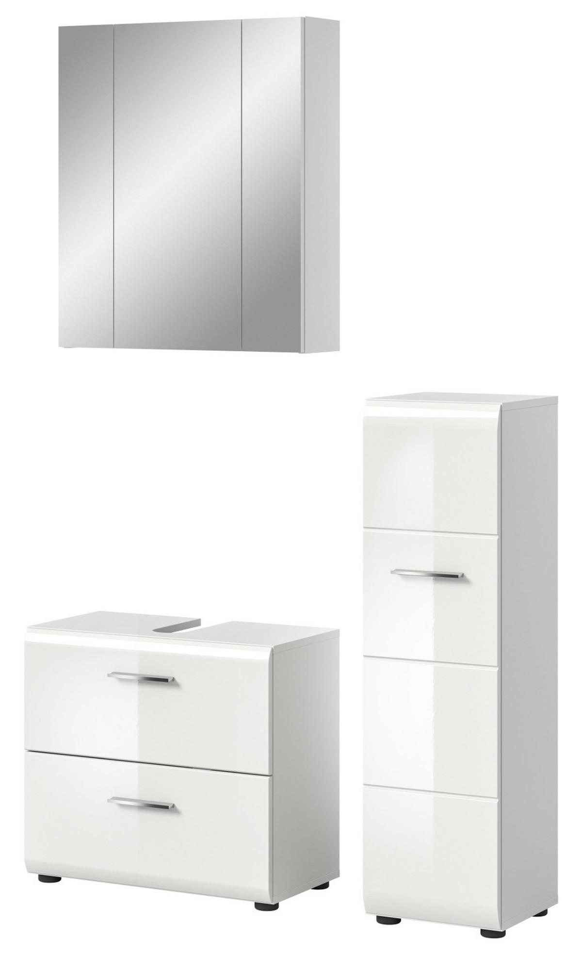 BADMÖBEL SET 3-teilig in weiß Hochglanz Badkombination 105 x 185 cm Cover - Weiß Hochglanz/Silberfarben, Holzwerkstoff/Kunststoff (105/185/30cm) - Inn.Furn