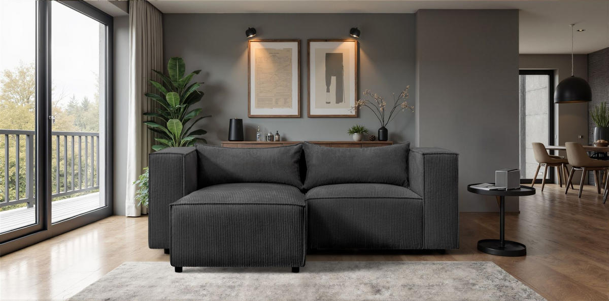 ECKSOFA Nevio Xs - Schwarz, Holzwerkstoff/Textil (185/210cm) - Fun Möbel