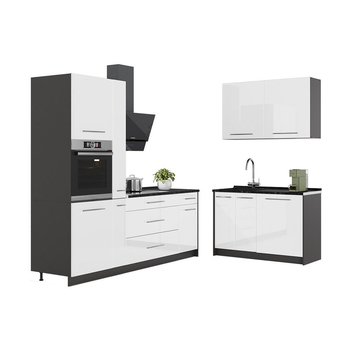 KUHINJA Fame-Line, Sjajna Bijela /Antracit, 220 x 120 cm, RP Mramor - bijela visoki sjaj/antracit, drvni materijal (220/206.8/60cm) - Vicco