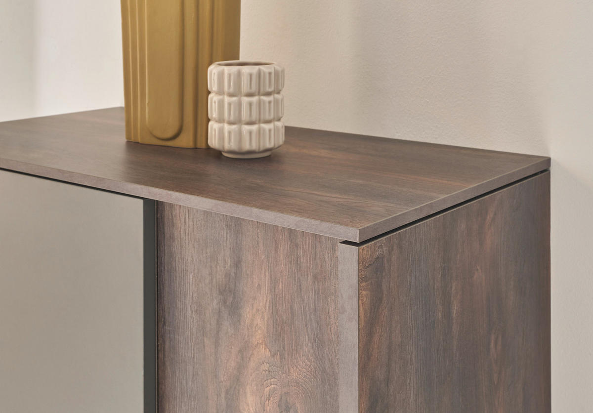 VITRINE Piano in Eiche und grau 80 x 200 cm - Eichefarben/Schwarz, Glas/Holzwerkstoff (80/200/40cm) - Furn.Design