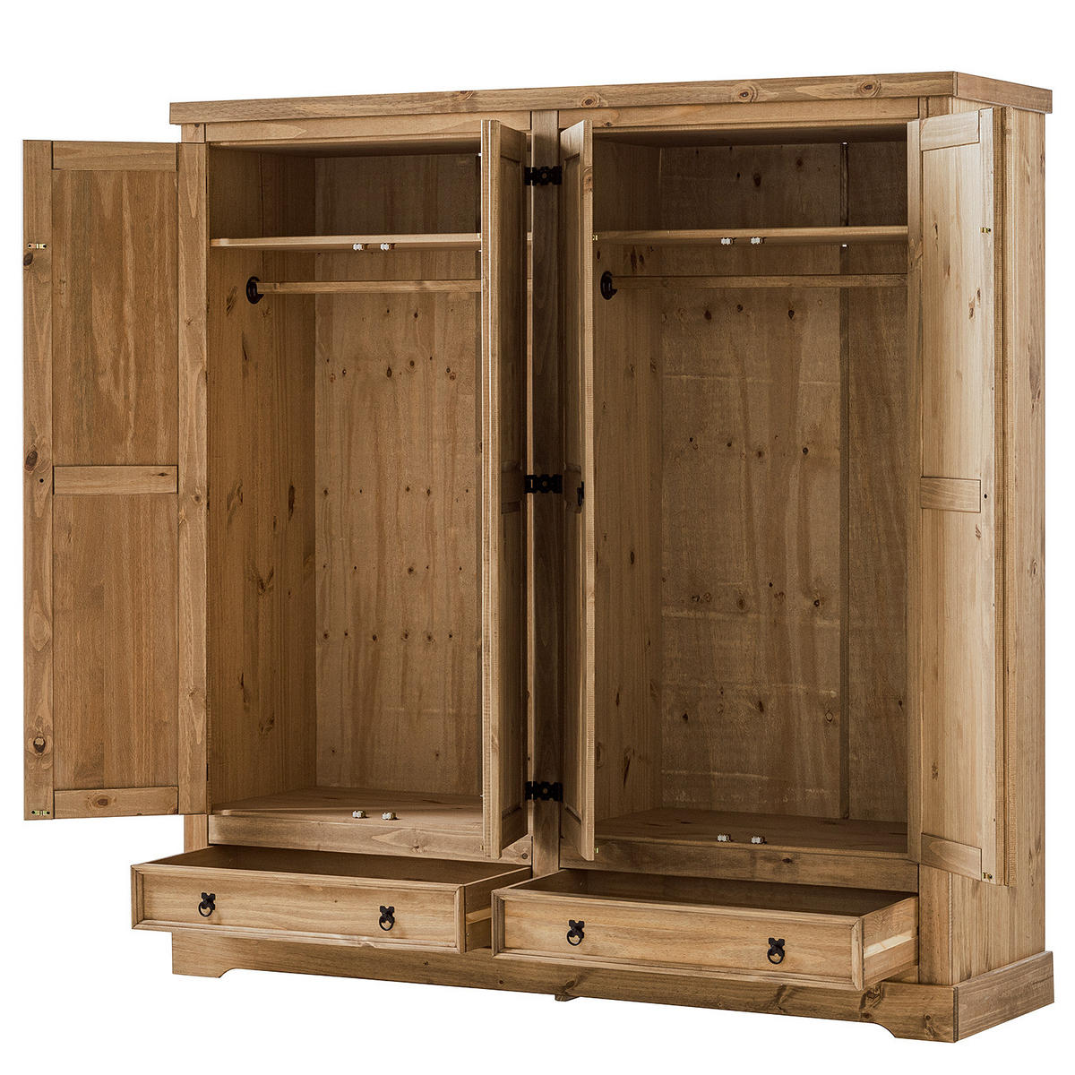 DREHTÜRENSCHRANK - Eckig - Kiefer massiv - Schwarz/Kieferfarben, Holz/Metall (194/195/56cm) - home24