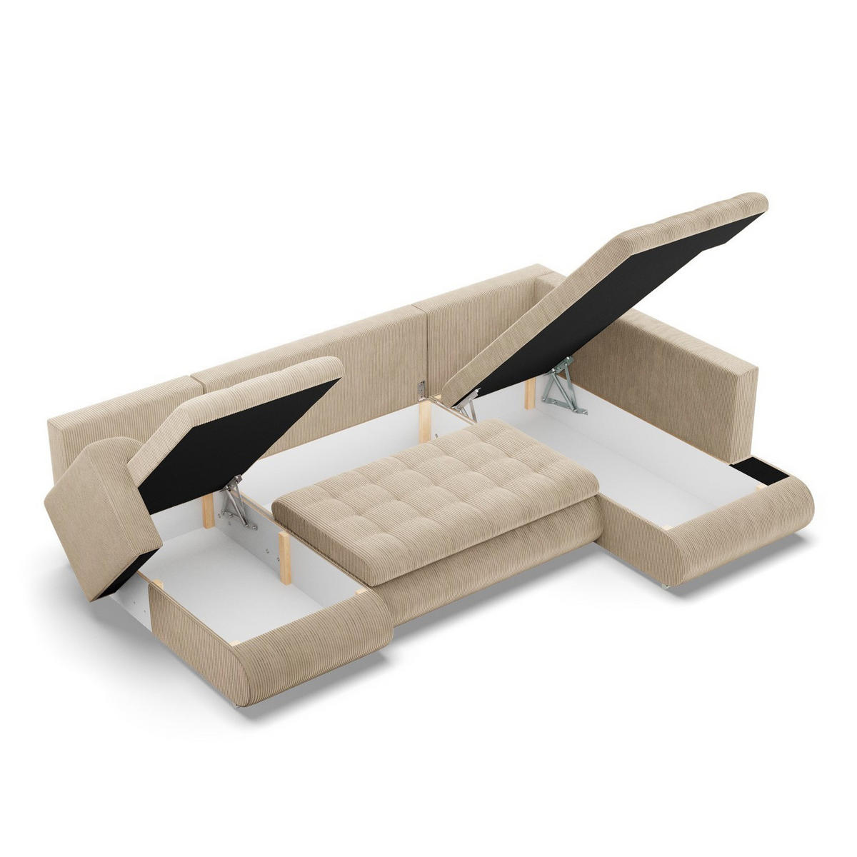 U-SOFA MIT SCHLAFFUNKTION FORESTA, Cord - Beige - Beige, Textil (300/89/200cm)