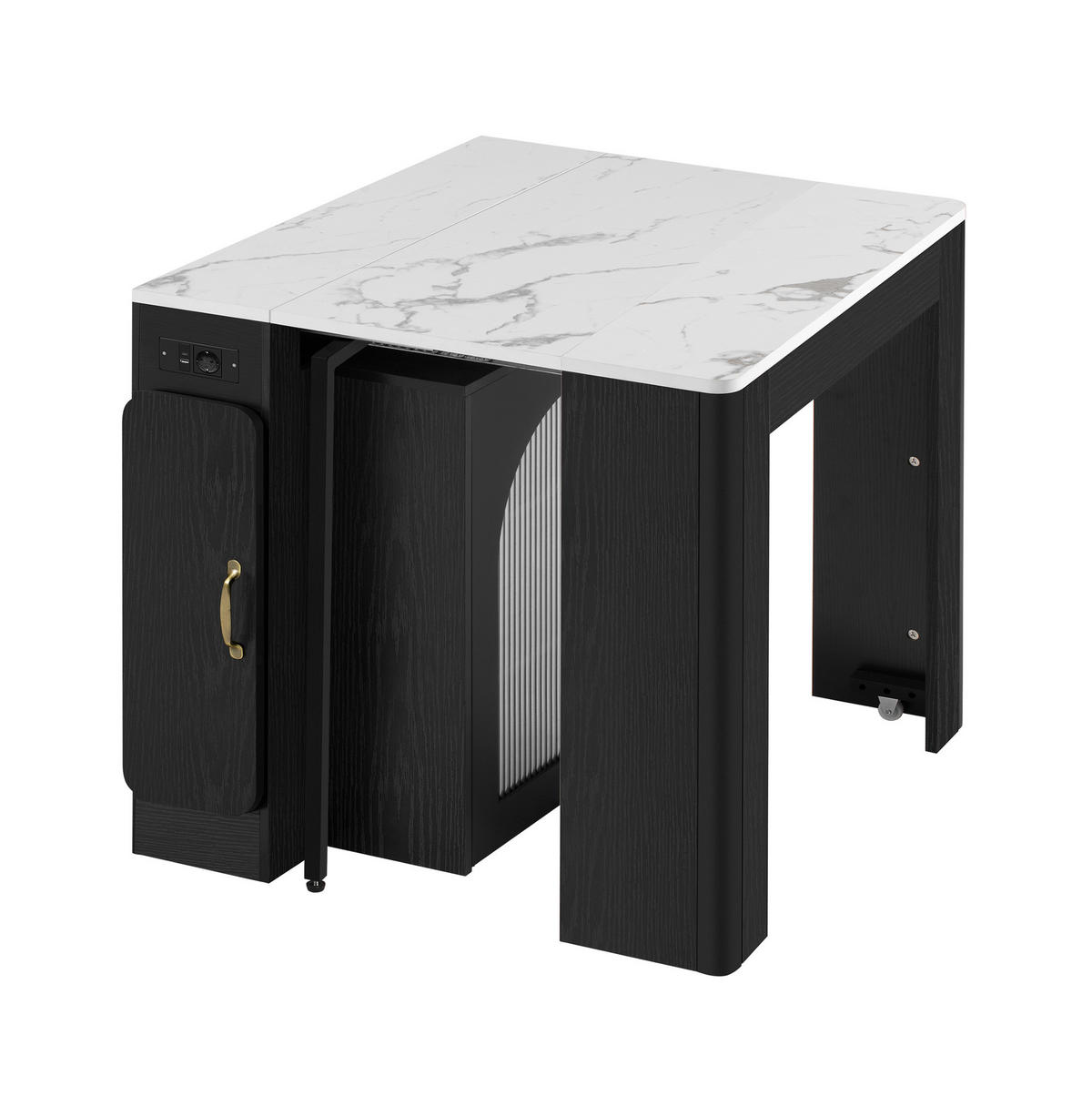 KÜCHENINSEL 83/39,6-149,6/77 cm weiß schwarz aus MDF mit Auszug Rollen LED und Steckdose - Schwarz, Holzwerkstoff (83/77/39.6cm) - OKWISH