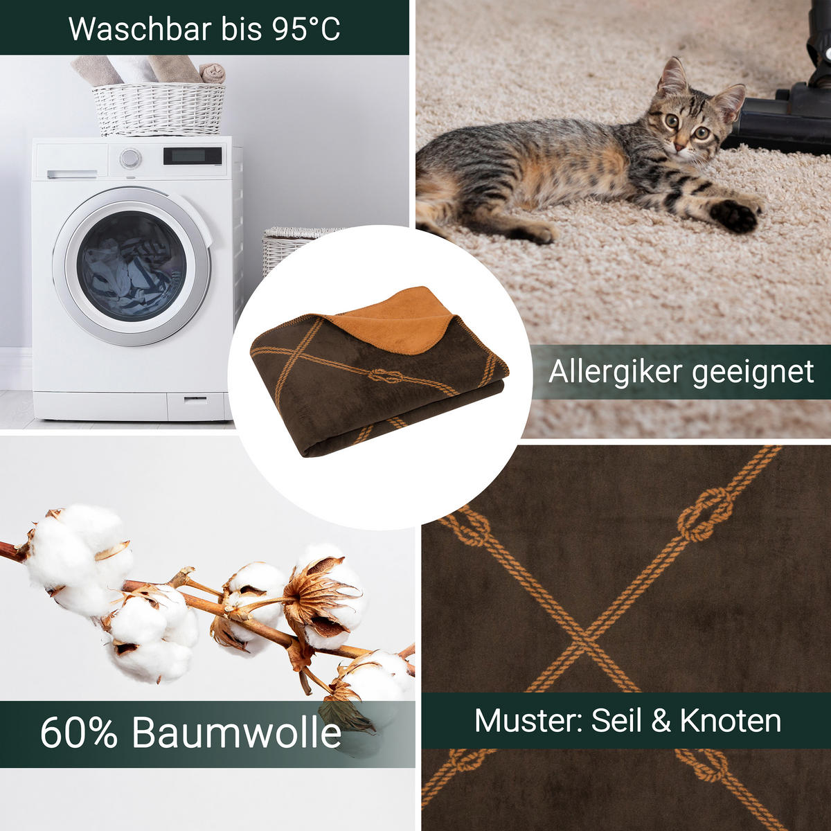 KUSCHELDECKE, 150x200 cm, 60% Baumwolle, 40% Polyacryl, Braun - Braun, Naturmaterialien (150/200cm) - Zollner