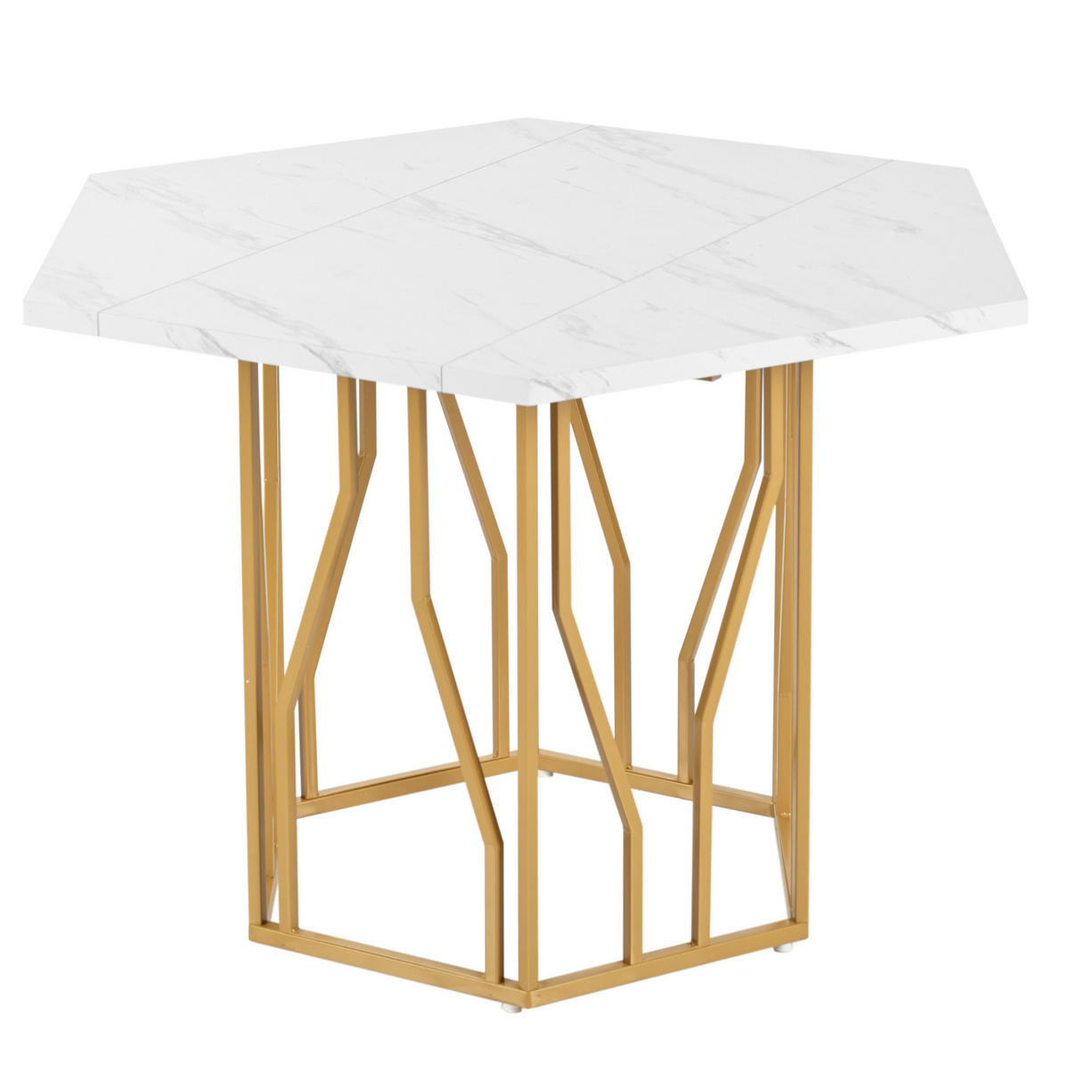 JÍDELNÍ stůl 115,5/100/75 cm bílo-zlatý z MDF a oceli s mramorovým dekorem - bílá, kompozitní dřevo (100/115.5/75cm) - OKWISH