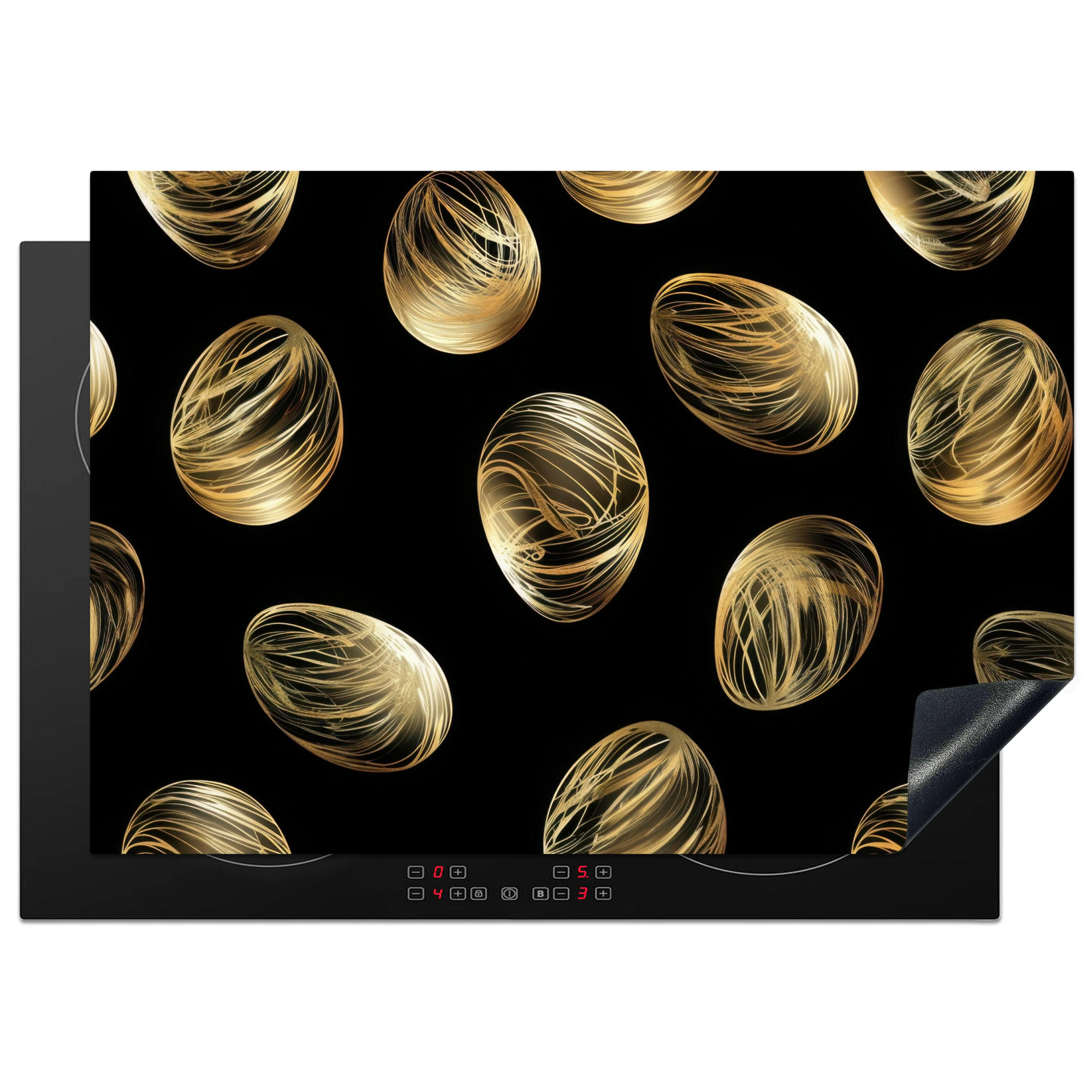 HERDABDECKPLATTE Eier - Gold - Muster Herdabdeckung Induktionsfeld 75x52 cm - Schwarz, Kunststoff (75/52/0.2cm) - MuchoWow