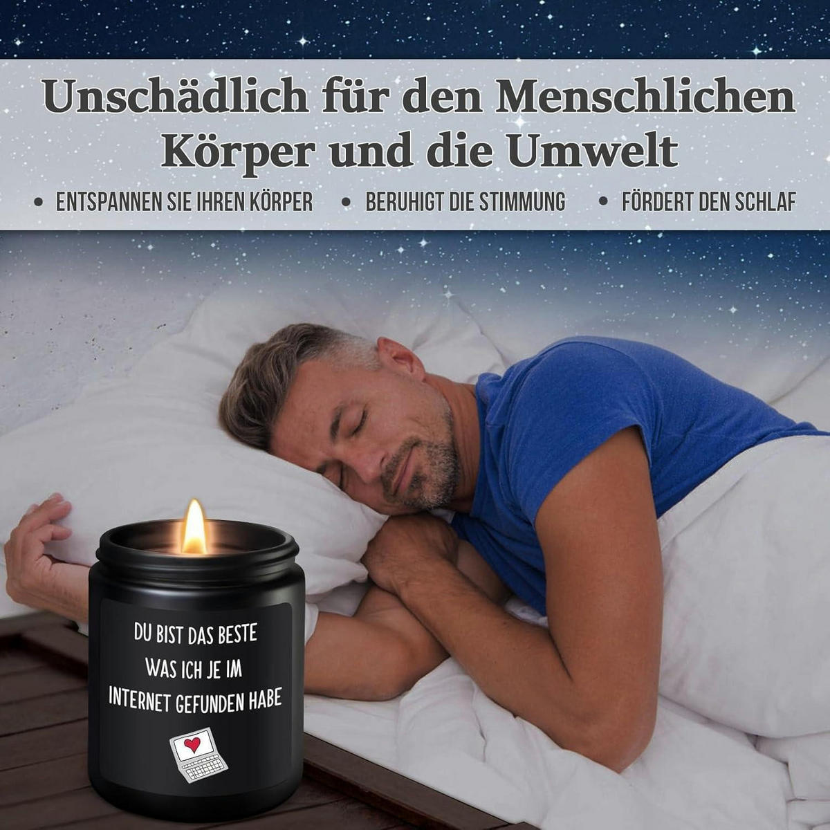 DUFTKERZE Sandelholz mit Spruch "Du bist das Beste was ich je im Internet gefunden habe", schwarz - Schwarz, Paraffin (9cm)