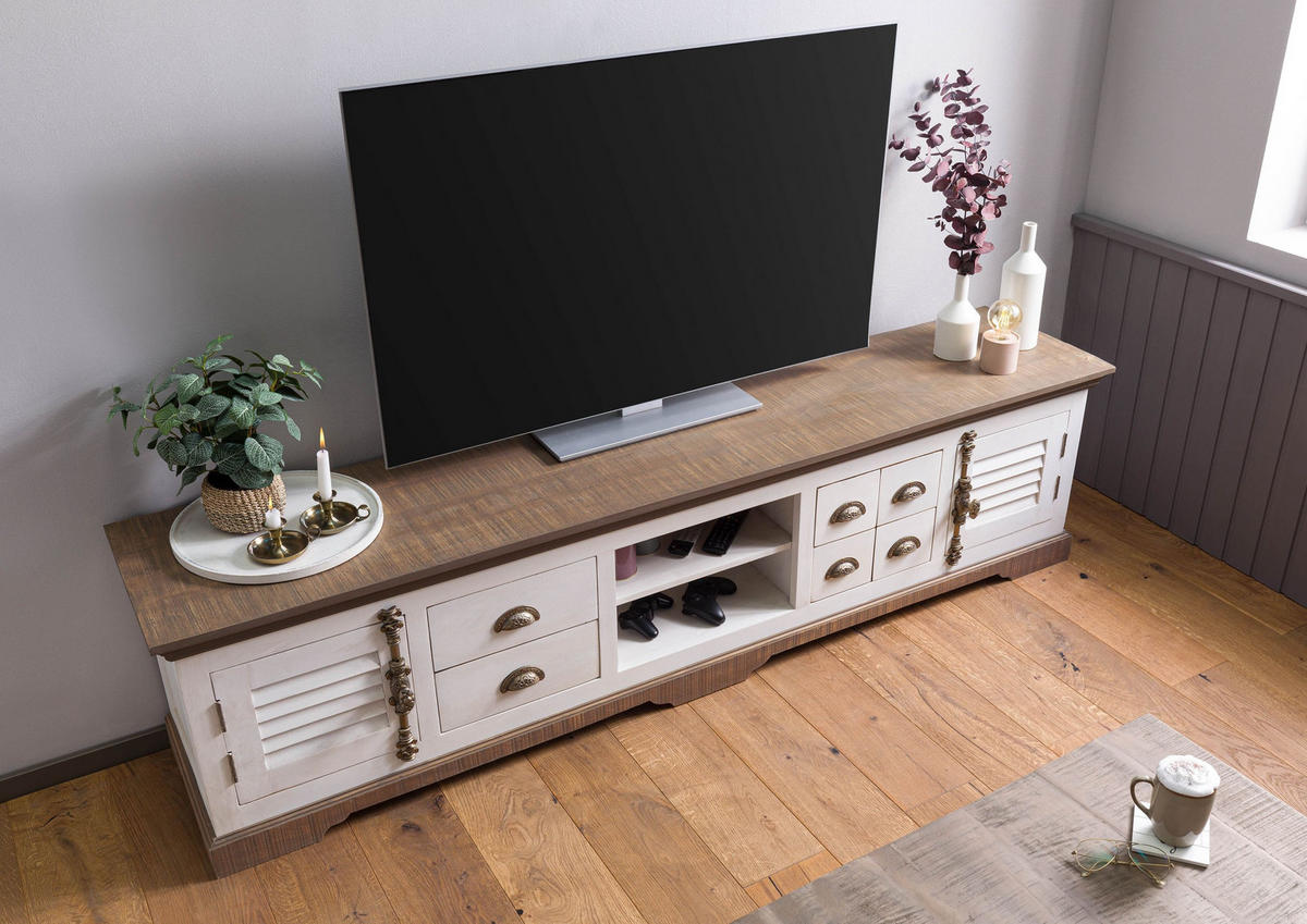TV-BOARD Mango 220x45x55 weiß lackiert TOULOUSE #109 - Weiß, Holz (220/55/45cm) - Massivmoebel24