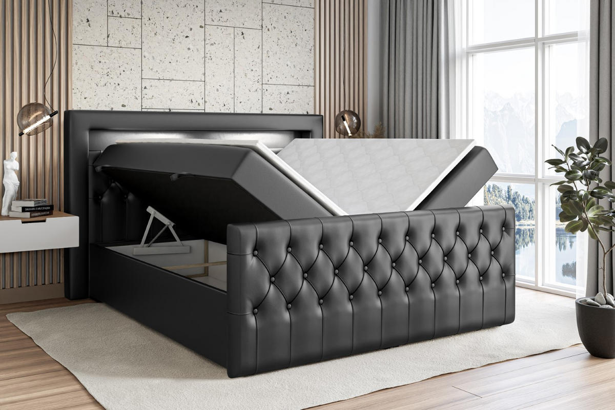 BOXBETT AURORA - 180x200 - H4 - Schwarz Hochglanz - Schwarz Hochglanz, Holzwerkstoff (180/200cm) - ALTDECOR