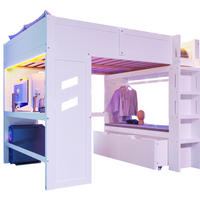HOCHBETT aus Kiefernholz 140x200 cm Weiß mit Schreibtisch, LED-Beleuchtung, USB- und Typ-C-Anschluss - Weiß, Holzwerkstoff (140/200cm) - IVMEU