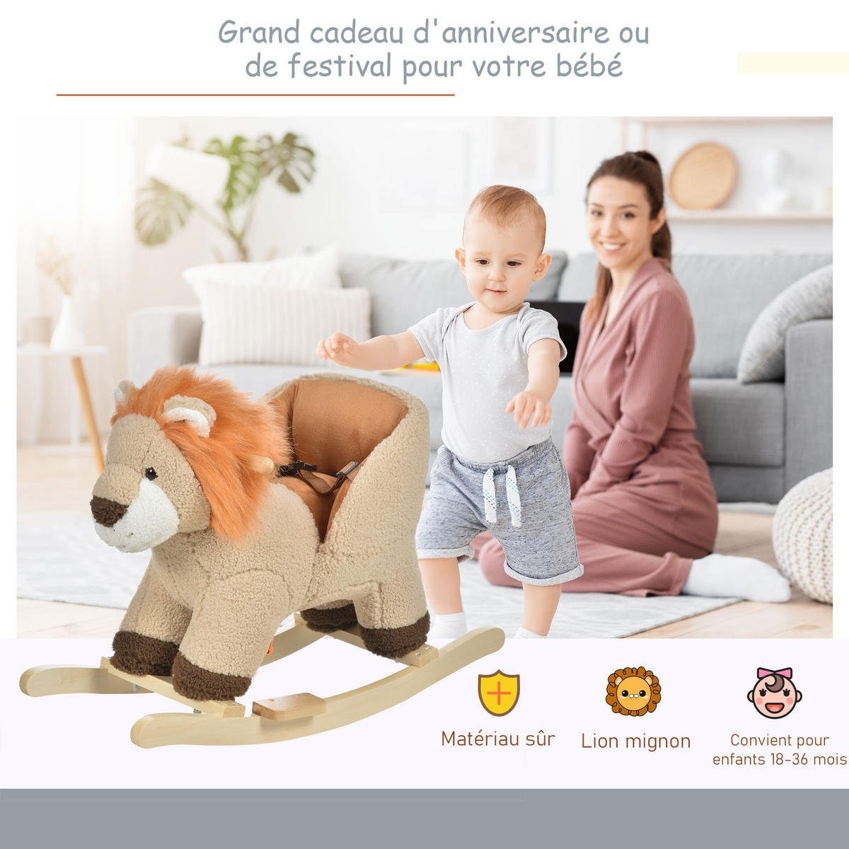 SCHAUKELPFERD DE-18225 Löwe, mit Musikfunktion Braun - Braun, Holzwerkstoff (35/50/68cm) - ComfortXL