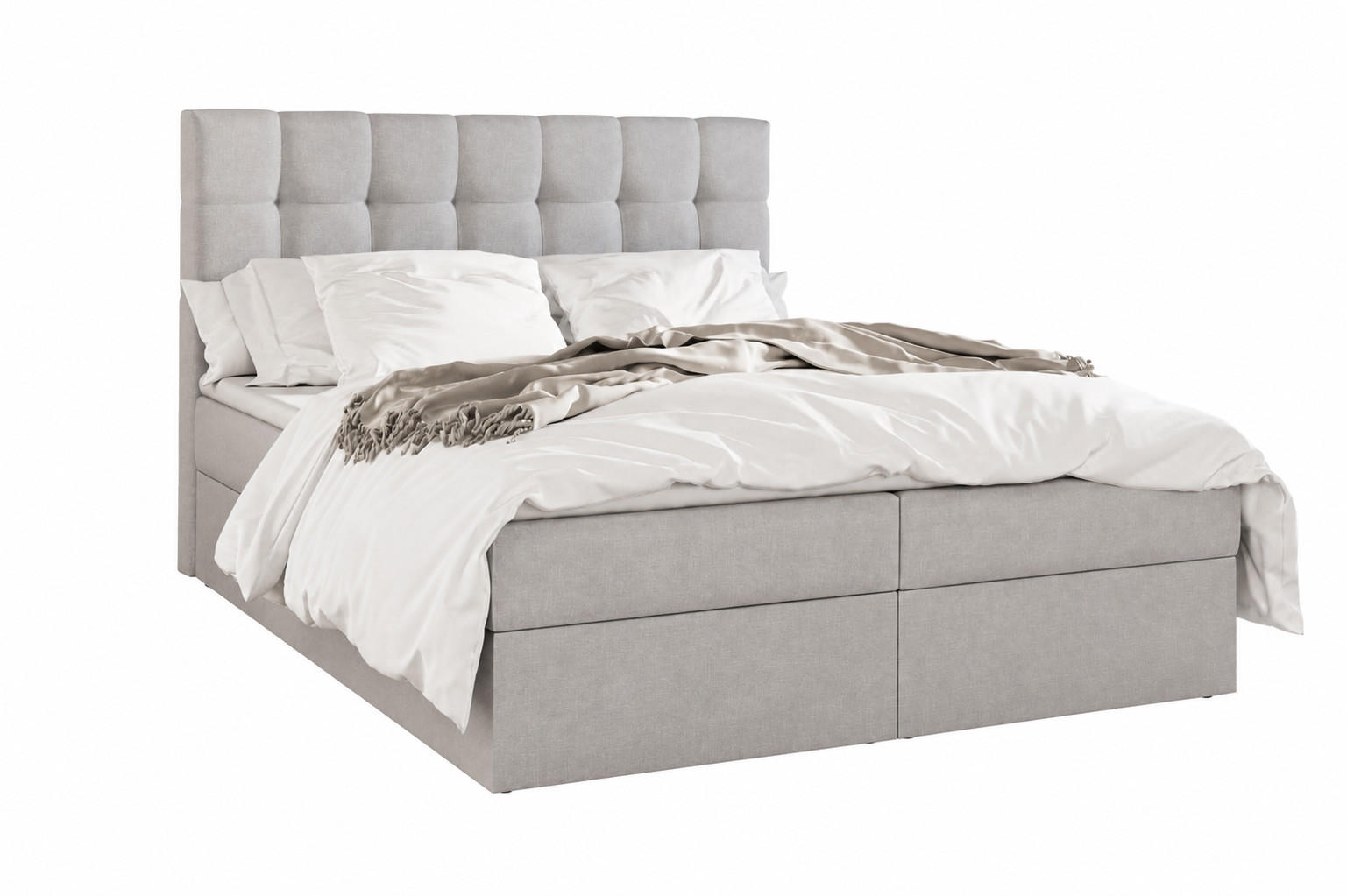 BOXBETT - Bett 05 OSLO - Hugo - 140x200 cm - mit Bettkasten und Waschbarem Topper - Hellgrau, Holz (140/200cm) - ROYAL24_MARKT