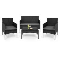 RATTAN-GARTENMÖBEL-SET – 2-Sitzer, 2 Sessel, Couchtisch - Schwarz, Metall - Auledio