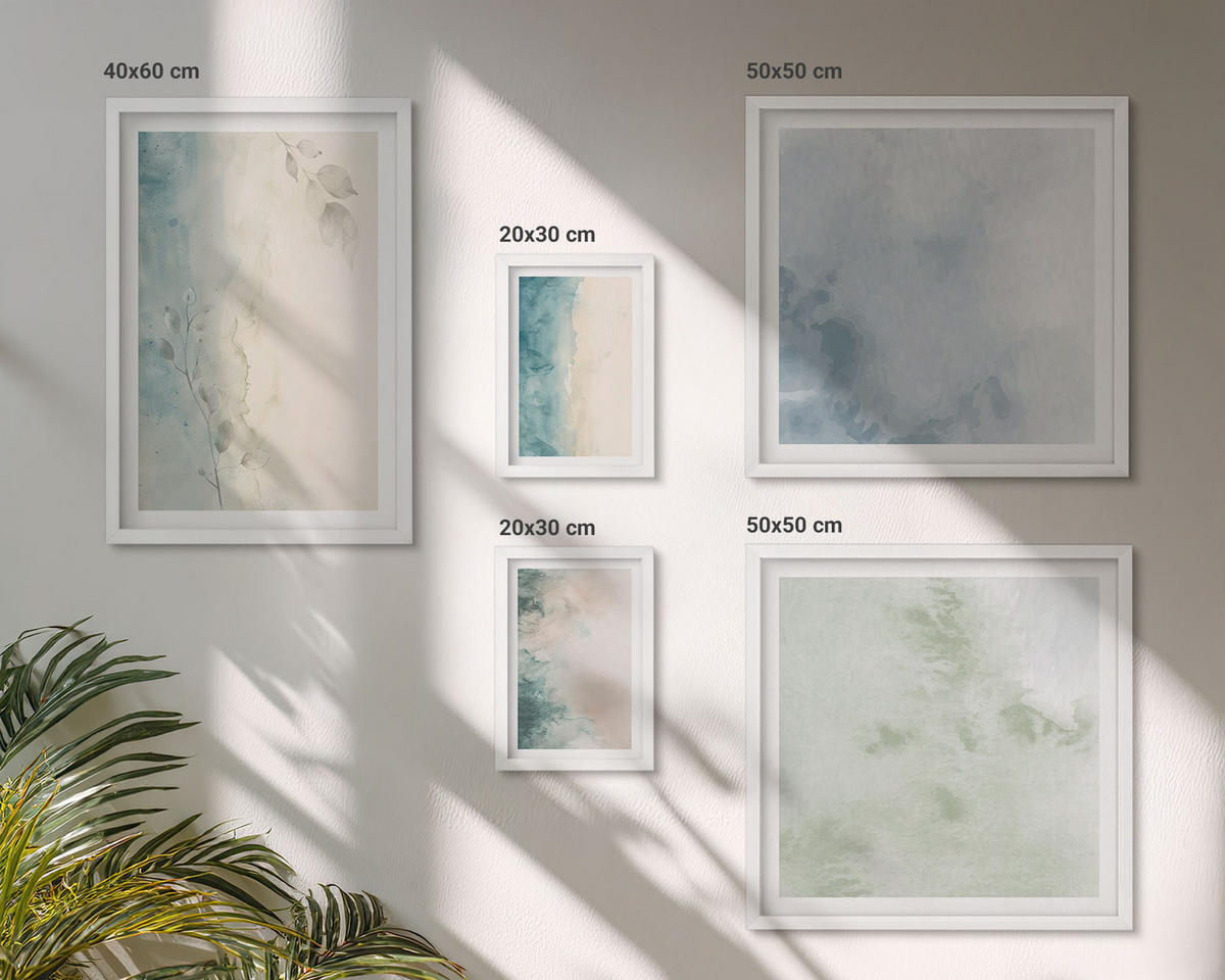 BILDER SET 5er Set - 50x50 cm & 20x30 cm & 40x60 cm Weißer Rahmen - Aquarell-Leinwandstil - Weiß, Kunststoff (40/60cm) - TULUP