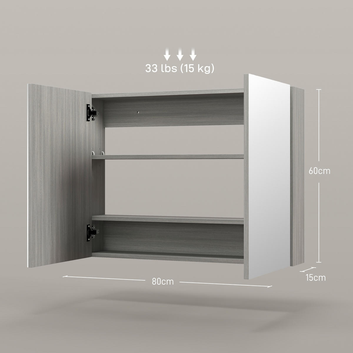 SPIEGELSCHRANK Grau 80/15/60 cm - Grau, Holz (80/60/15cm) - PANGIVO