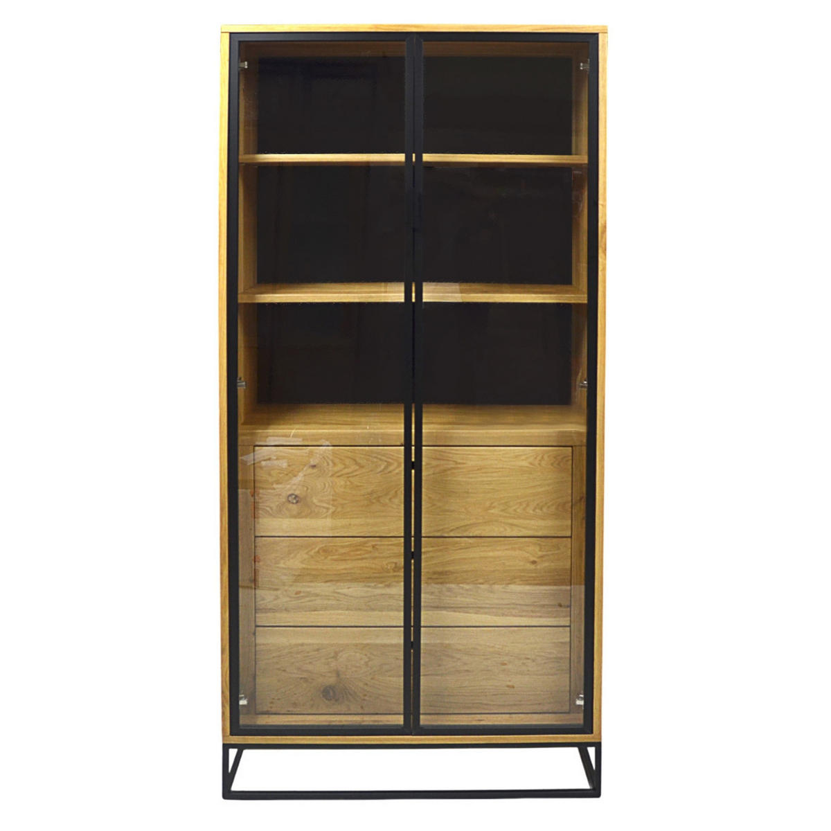 EICHENVITRINE mit Schubladen auf Metallbeinen Loft MERIS III - Eichefarben, Holz (90/200/45cm) - Rawood Furniture