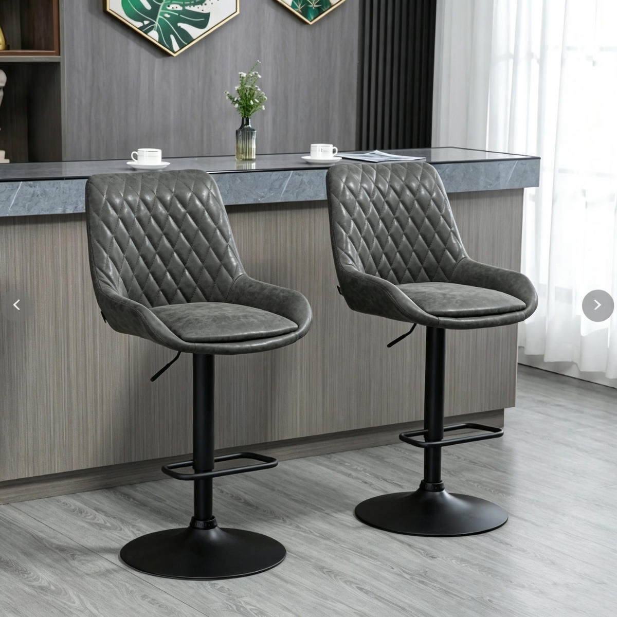 BARHOCKER DE-35965 2er Set mit Kunstlederbezug Dunkelgrau - Dunkelgrau, Metall (59/117/51cm) - ComfortXL