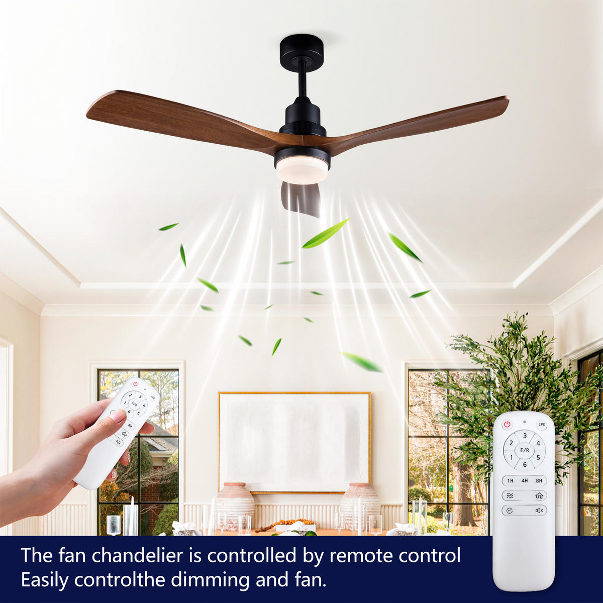 DECKENVENTILATOR DE-16242 52 Zoll mit Massivholzflügeln & Fernbedienung Nussbaum - Walnussfarben, Holz/Metall (132/132/37cm) - ComfortXL