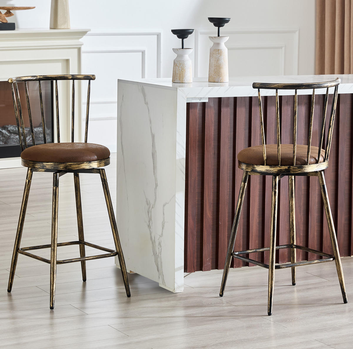BARHOCKER Braun mit gepolstertem Sitz und Metallgestell - Braun, Textil (39/96/39cm) - MIVRAY