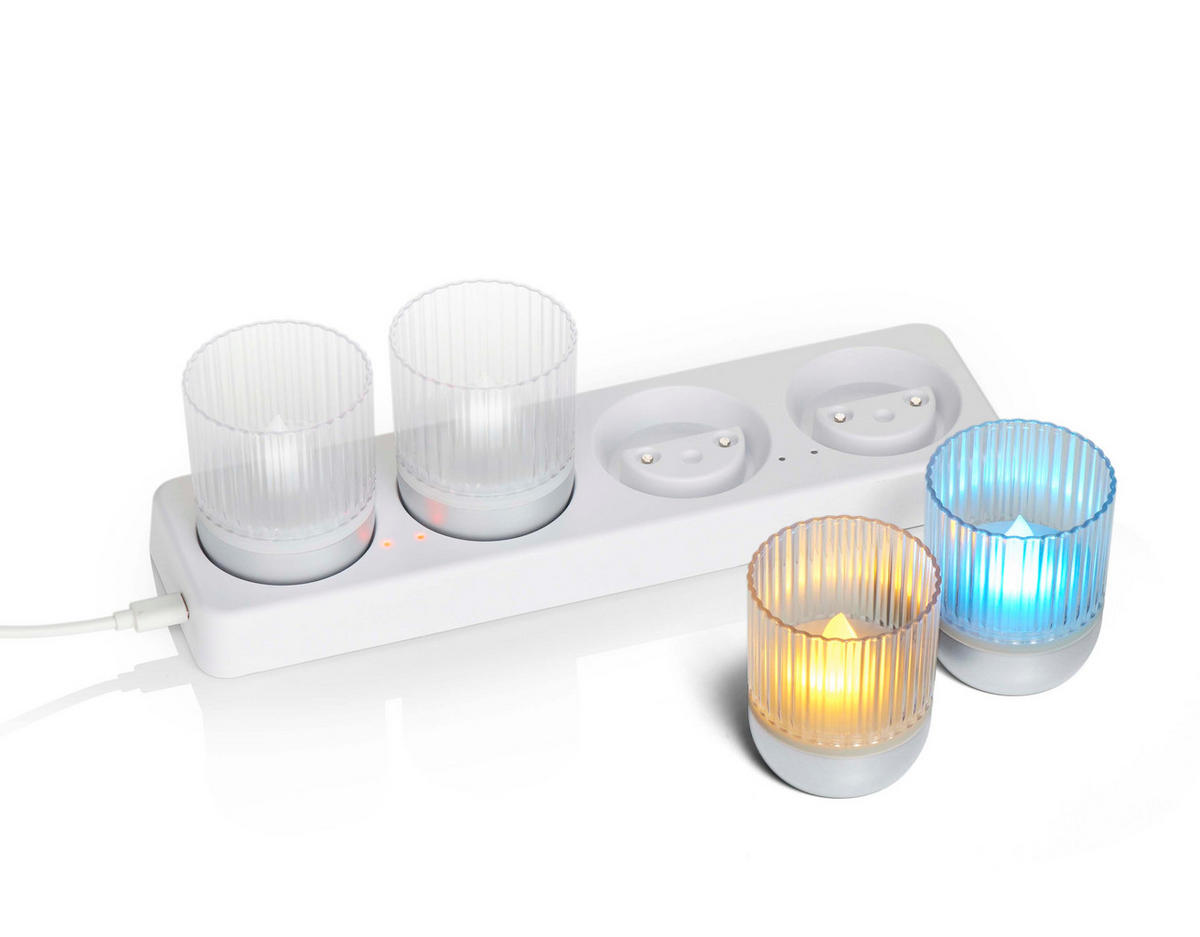 LED-AKKU-LOUNGE-LIGHTS - kabellos mit Touchsensor für Innen und Außen, RGBW Flackereffekt, 4er-Set - Silberfarben, Kunststoff (5/5/7cm) - Northpoint