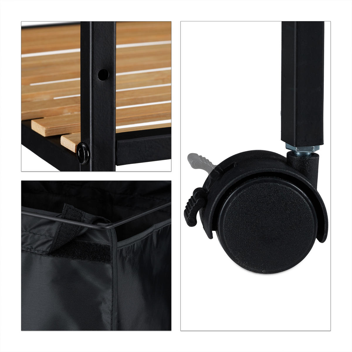 ROLLREGAL - Schwarz, Holz/Textil (39/89.5/32.5cm) - Relaxdays