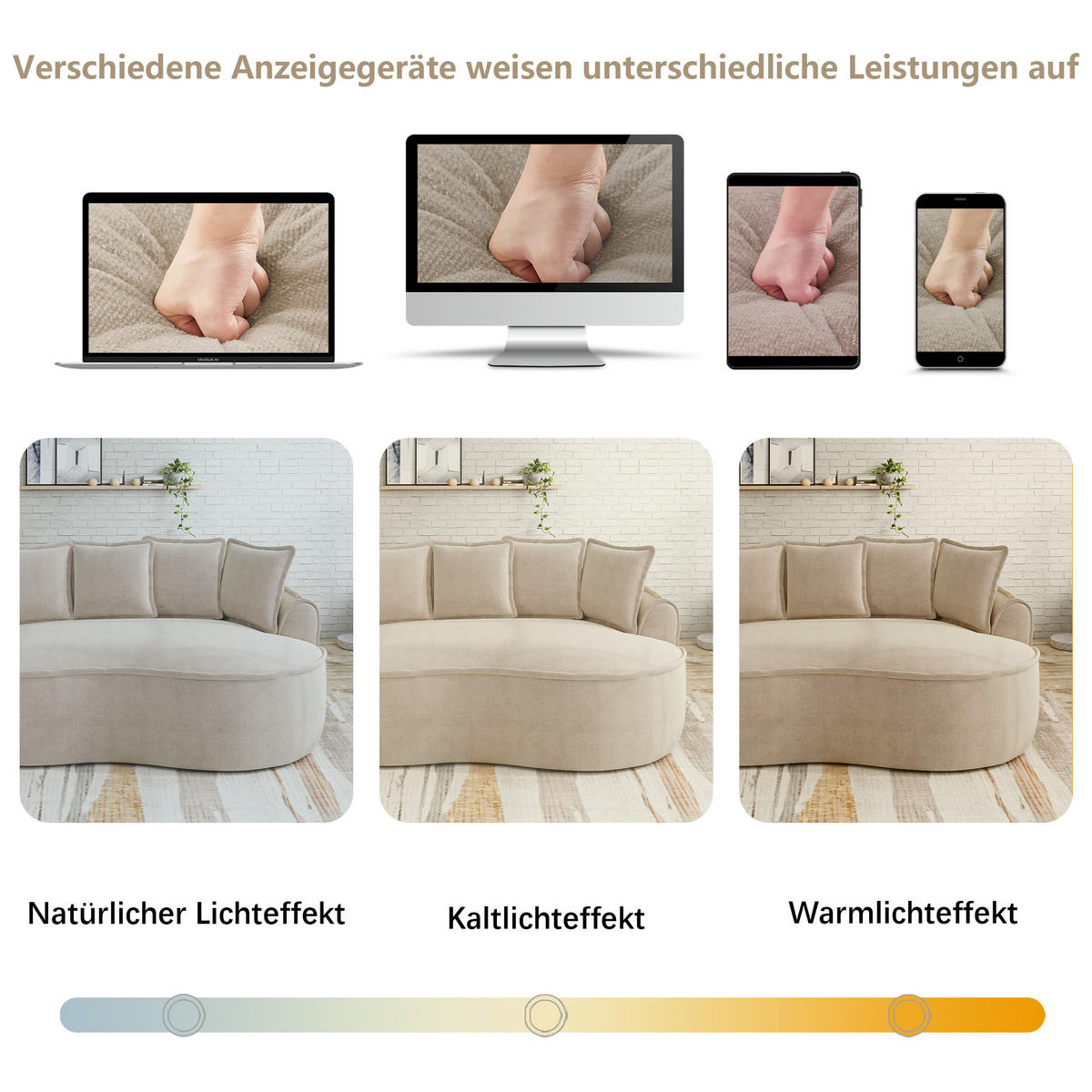 ECKSOFA Chenille Helltaupe mit Kissen - Hellbraun, Textil (252/164cm) - WISHDOR