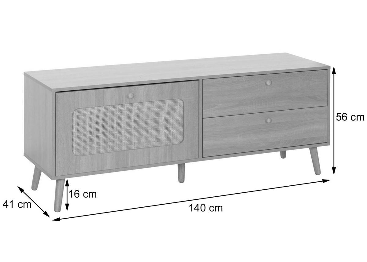 TV-RACK Eiche hell - Eiche Artisan, Holz (140/56/41cm) - MCW