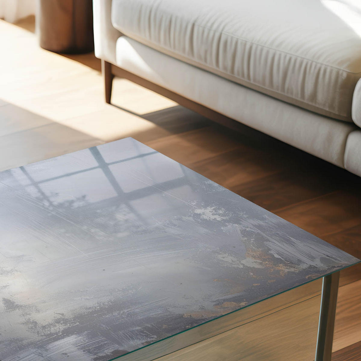 TISCHPLATTE 50x50 cm – Subtile Landschaft - Beige, Glas (50/50/0.4cm) - Wallfluent