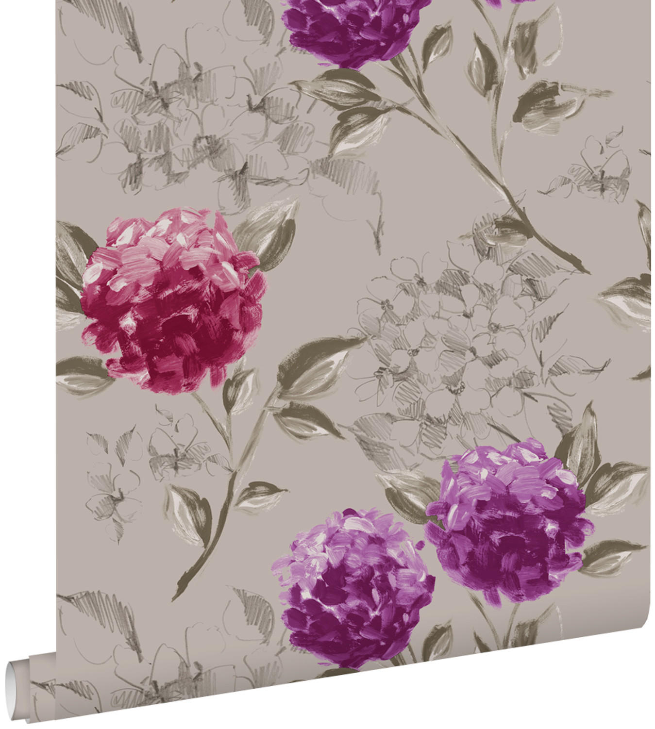 TAPETE Hortensien 53 cm x 10.05 m - Braun, Papier (53/1000cm) - ESTAhome
