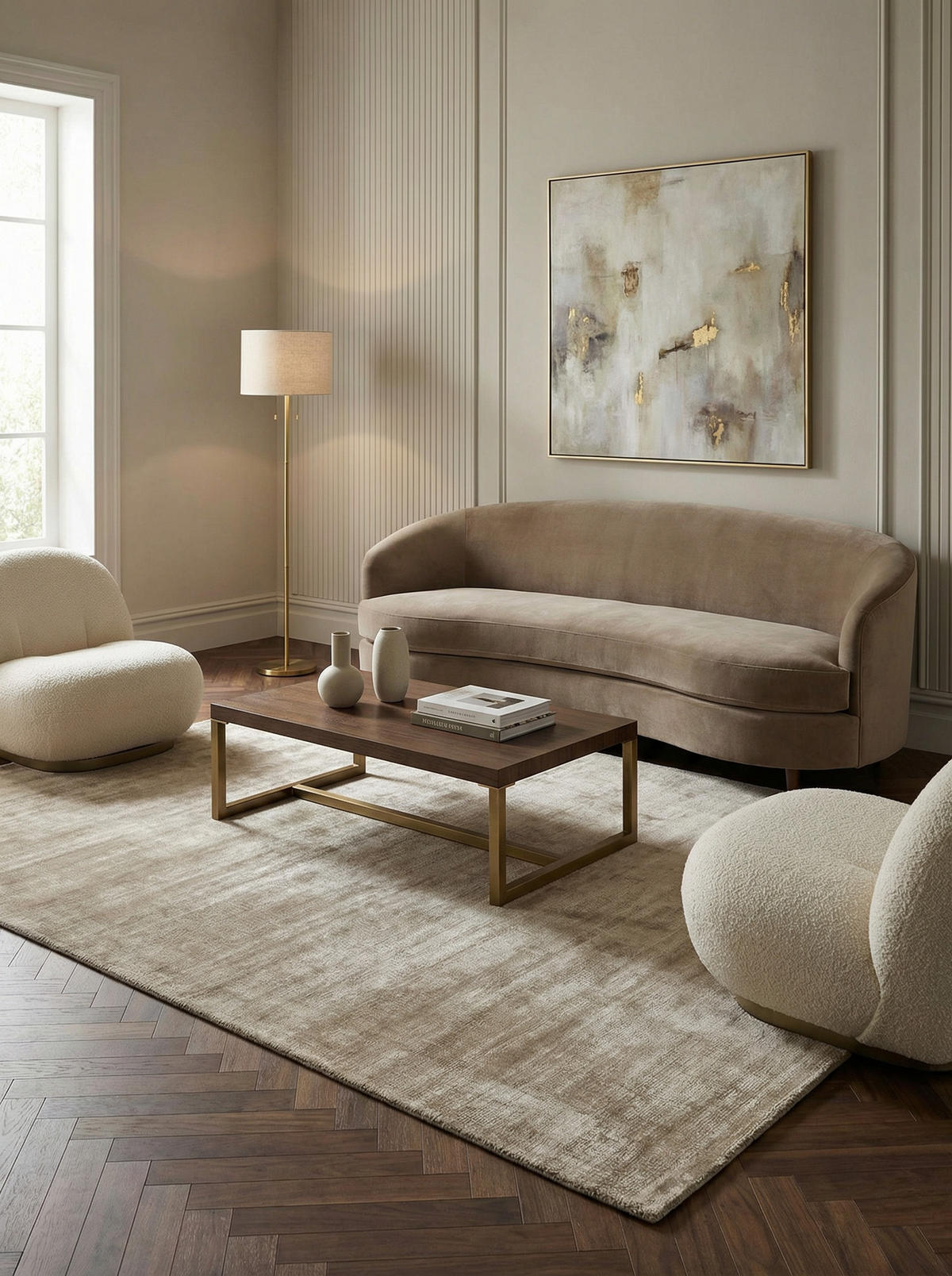 TEPPICH Viskose handgewebt zeitloses Design BARI, Taupe 120x170 cm - Beige, Textil (120/170cm) - KADIMA DESIGN