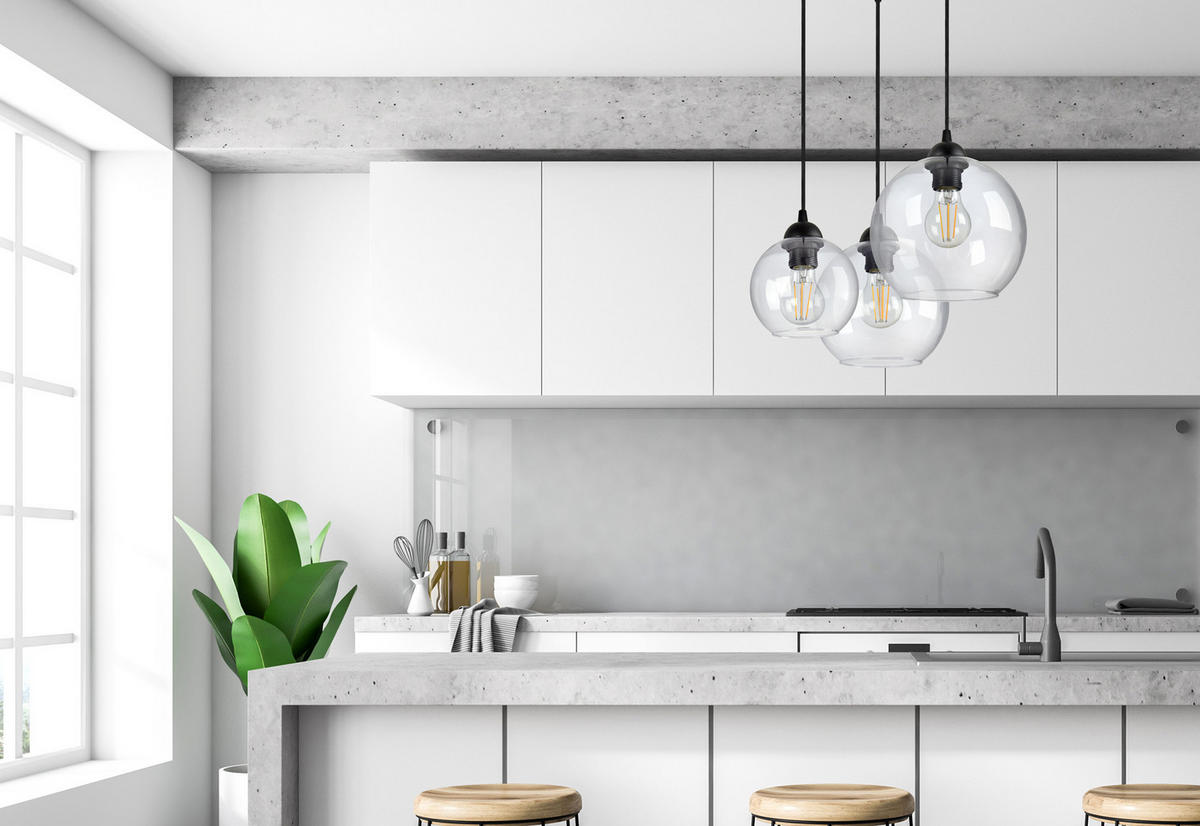 PENDELLEUCHTE HAGEN - Transparent/Schwarz, Glas/Metall (45/45/80cm) - kiki design