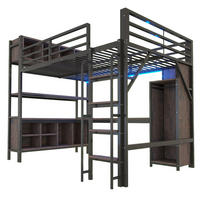 HOCHBETT 140/200 cm DE-32589 mit Schreibtisch, Kleiderschrank und LED Schwarz - Schwarz, Metall (140/200cm) - ComfortXL