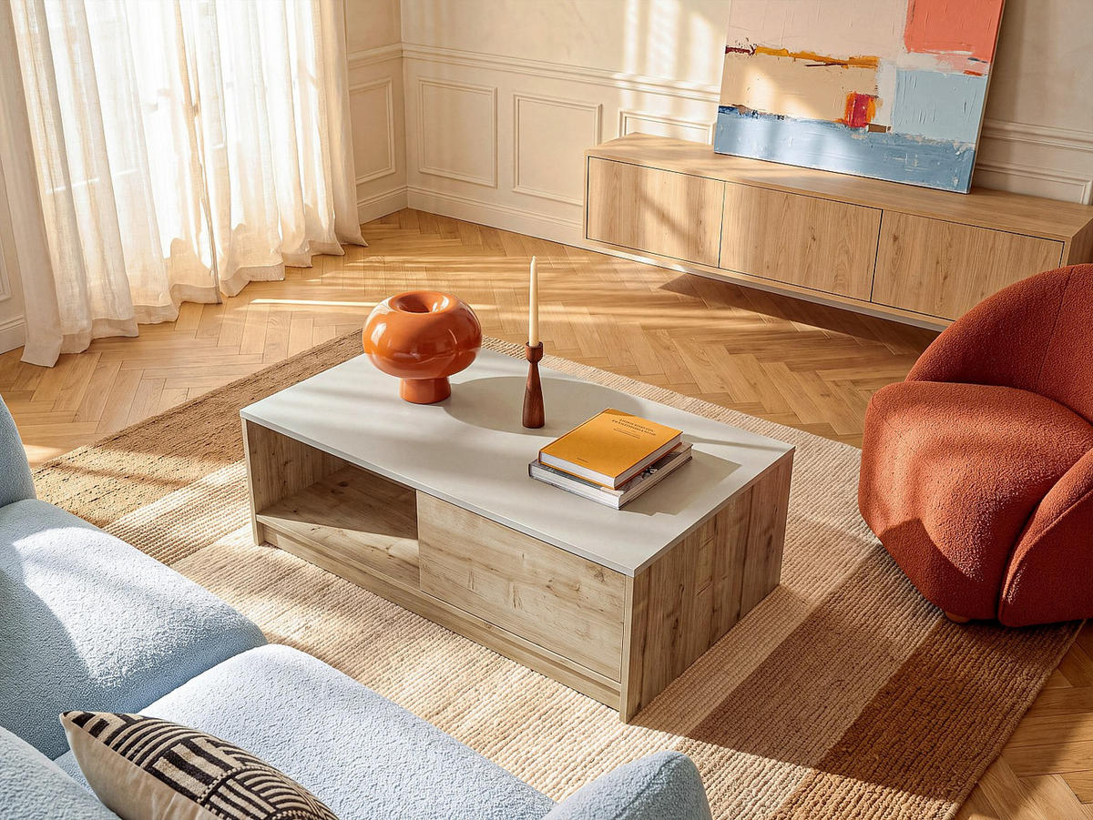 COUCHTISCH - 120 cm x 73.2 cm - holz - beige, naturfarben hell Zefyna - Beige/Naturfarben, Holz (73.2/120/36.8cm) - Vente-Unique