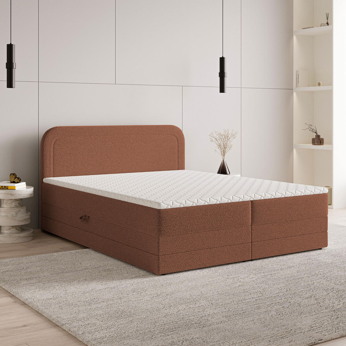 BOXBETT ARMEL 160x200 cm mit Matratze und Topper - Orange - Orange, Holz (160/200cm) - MASSENO