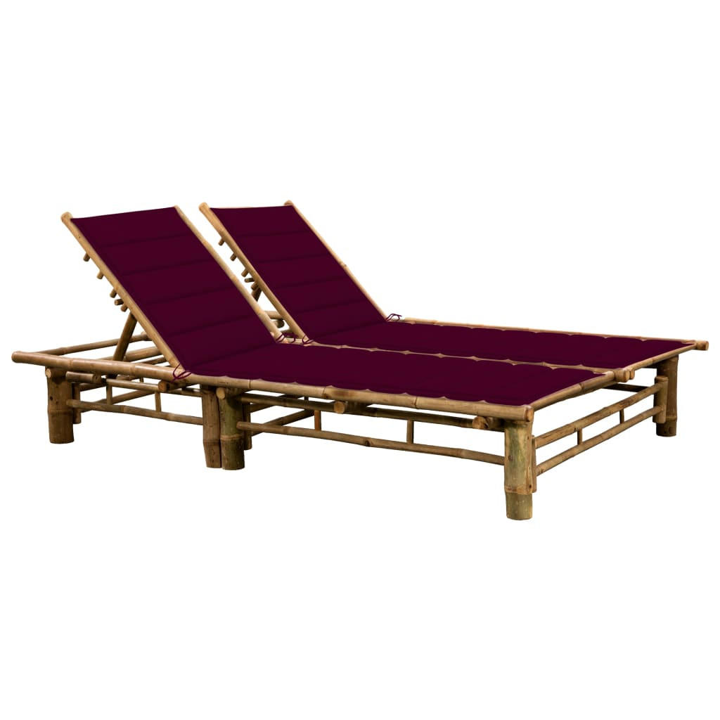 2-PERSONEN-SONNENLIEGE mit Auflagen Bambus - Rot, Holz (130/87/200cm) - furnicato