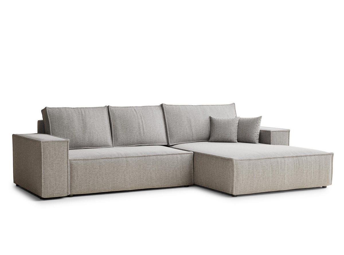 ECKSOFA Maze Beige grau Webstoff - Rechts Seite - Greige/Schwarz, Holz/Holzwerkstoff (294/185cm) - Maison de Reve