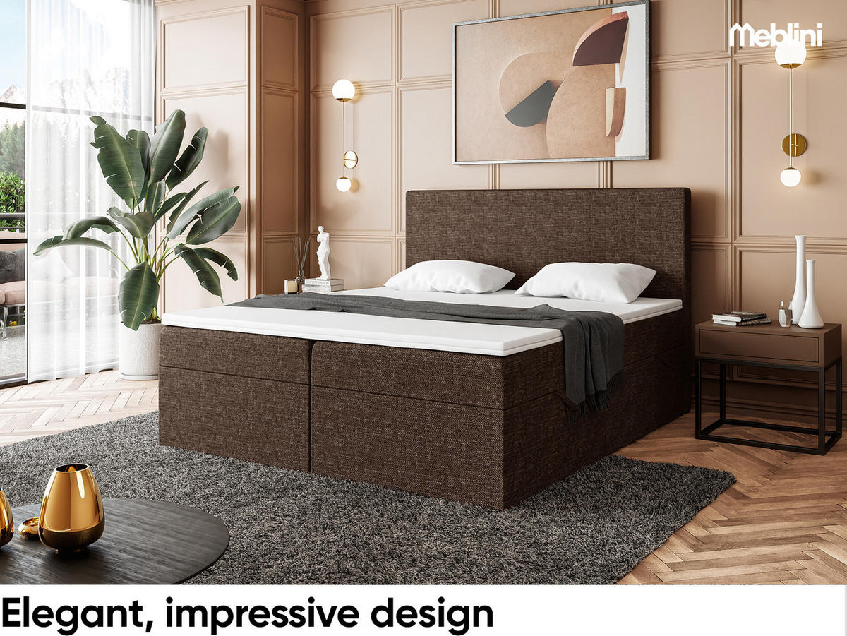 BOXBETT ZLATAN 160x200 cm in Braun Webstoff - Schwarz/Braun, Holz/Holzwerkstoff (160/200cm) - Meblini