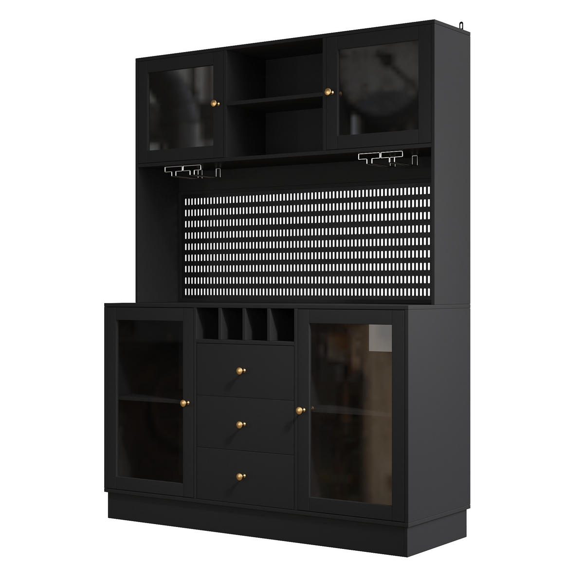 BUFFET 140/40/185,7 cm aus MDF und Glas mit LED-Beleuchtung Schwarz - Schwarz, Holzwerkstoff (140/185.7/40cm) - Modenvie